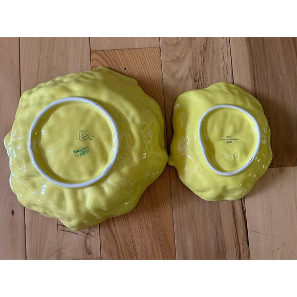 Vintage Secla Portugal Majolica Yellow Cabbage Bowls (2) 1950's - Picture 5 of 7